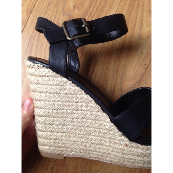 Chic Strappy Black Wedge Espadrilles Sandal Heels - Picture 5 of 7